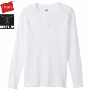 Hanes ヘインズ ビーフィー サーマルヘンリーネックロングスリーブTシャツ BEEFY-T HM4-S104 ホワイト リブラセレクトストア libra select store libra-ss LBR 浜松