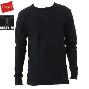 Hanes ヘインズ ビーフィー サーマルヘンリーネックロングスリーブTシャツ BEEFY-T HM4-S104 ブラック リブラセレクトストア libra select store libra-ss LBR 浜松